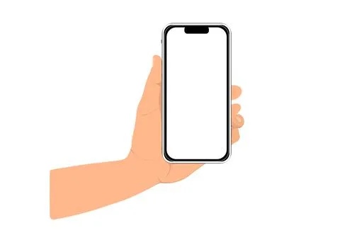Image graphics hand hold smart phone isolated white background vector Stock Illustration