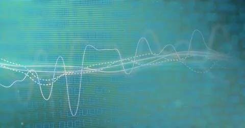 Image of graphs and binary code on green background Stock Illustration