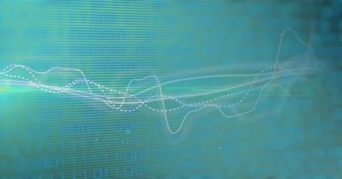 Image of graphs and binary code on green background 스톡 일러스트