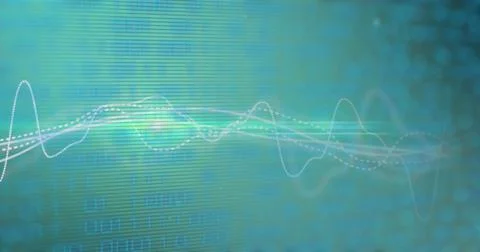 Image of graphs and binary code on green background Illustrazione stock