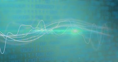 Image of graphs and binary code on green background Stock Illustration