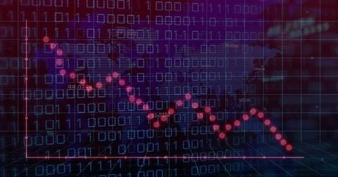 Image of graphs and binary code over violet background イラスト素材