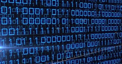 Image of graphs and binary code over black background Stock Photos