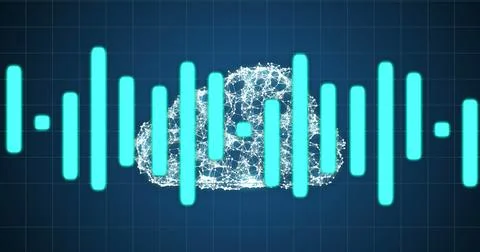 Image of graphs and brain over navy background Foto stock