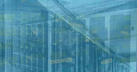 Image of graphs and charts on interface with data processing over computer Stock Photos