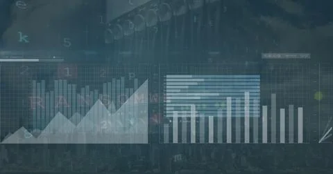 Image of graphs and charts processing data over computer server 스톡 사진