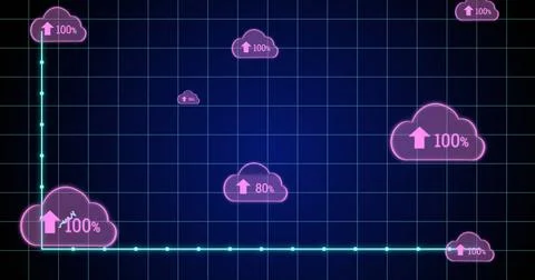 Image of graphs and clouds over navy background 写真素材
