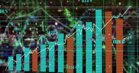 Image of graphs and data on digital screen イラスト素材