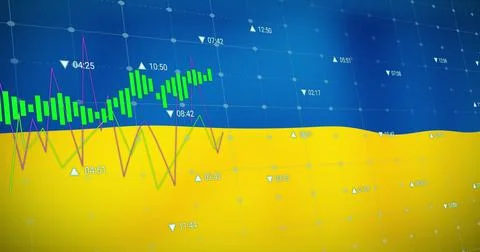 Image of graphs and data over flag of ukraine Stock Illustration
