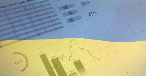 Image of graphs and data over flag of ukraine Stock Illustration