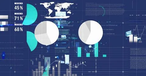 Image of graphs and data over navy background Stock Illustration
