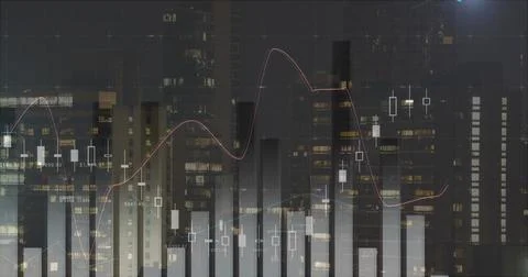 Image of graphs and data over night cityscape 스톡 일러스트