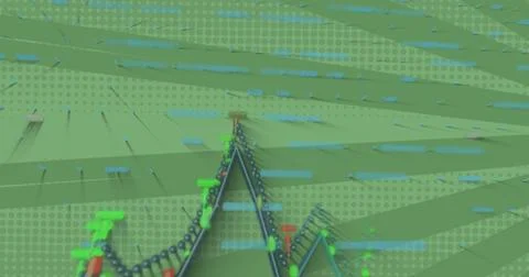 Image of graphs and data over green striped background 스톡 일러스트