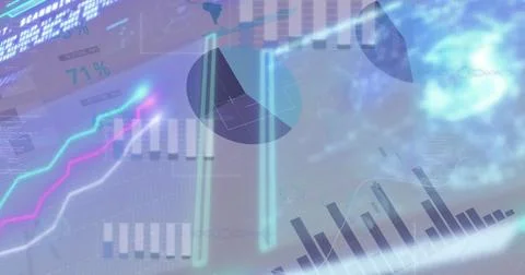 Image of graphs and data over digital screen Foto stock