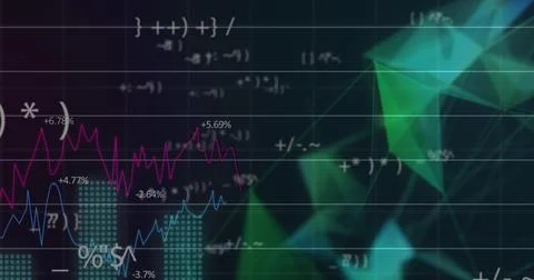 Image of graphs and data over grid on blue background Stock Photos