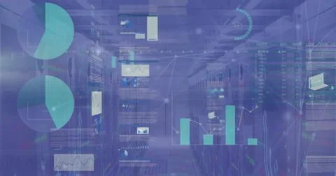 Image of graphs and data over servers 写真素材