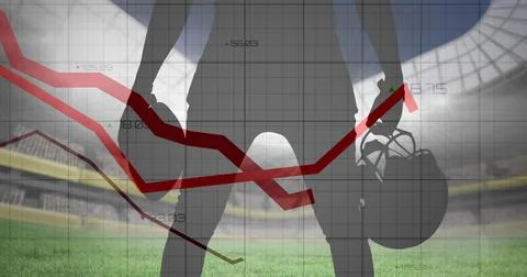 Image of graphs and data processing over midsection of american football player 스톡 일러스트