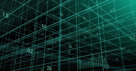 Image of graphs and data processing over 3d grid 库存插图