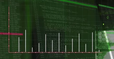 Image of graphs and data processing over servers Foto stock
