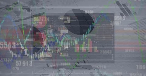 Image of graphs and data processing over interface on computer screen Stock Photos
