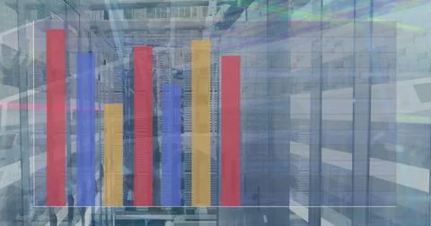 Image of graphs and data processing over servers 写真素材