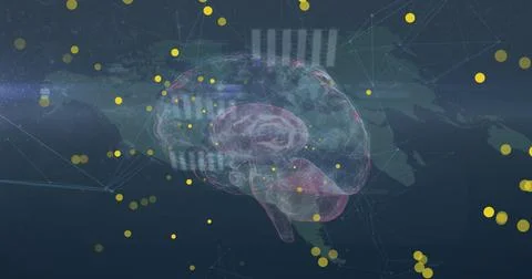 Image of graphs and diverse data processing on navy digital screen Foto stock