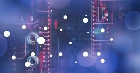 Image of graphs and diverse data processing on navy digital screen Foto stock