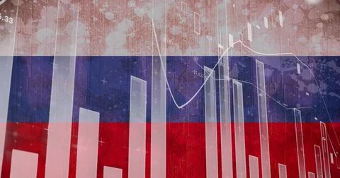 Image of graphs and financial data over flag of russia Stock Illustration