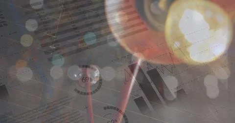 Image of graphs and financial data over warehouse light Illustrazione stock