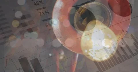 Image of graphs and financial data over warehouse light イラスト素材