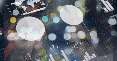 Image of graphs and financial data over caucasian male warehouse workers Stock Illustration