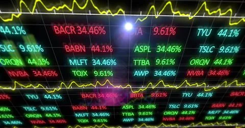 Image of graphs and financial data processing over black background 스톡 사진