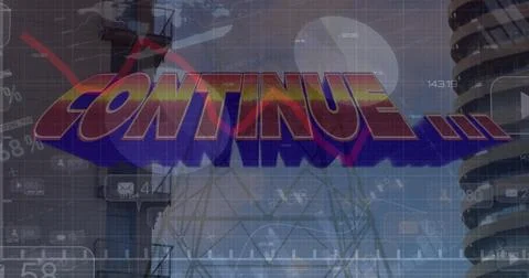 Image of graphs and financial data over continue and office buildings Stock Photos