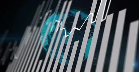 Image of graphs and globe on black background Stock Illustration