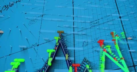 Image of graphs and math formulas on blue background Stock Photos