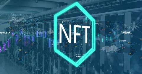 Image of graphs and nft over servers Foto stock