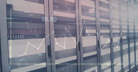 Image of graphs and numbers over servers 스톡 사진