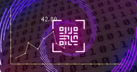 Image of graphs and qr code over binary code Stockfoto's