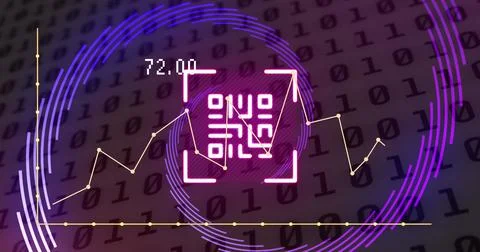 Image of graphs and qr code over binary code 스톡 사진