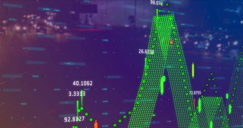 Image of graphs and statistics over fast forward highway Ilustração Stock
