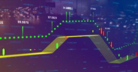 Image of graphs and statistics over fast forward highway Stock Photos