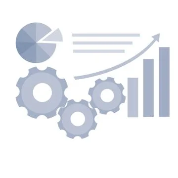 Image with graphs, arrow and gear in blue, vector illustration Stock Illustration