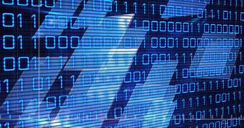 Image of graphs, binary code and navy background Stock Illustration