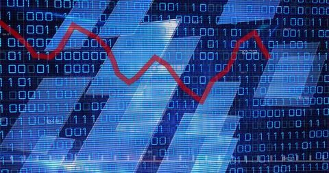 Image of graphs, binary code and navy background Stock Illustration