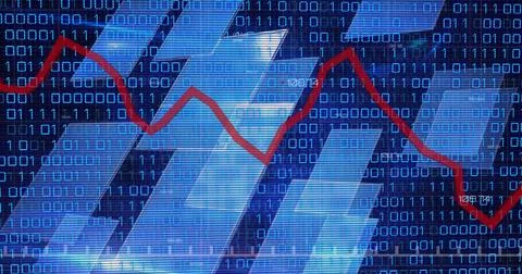 Image of graphs, binary code and navy background Stock Illustration