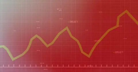 Image of graphs with changing numbers over grid pattern against gradient Stockfoto's
