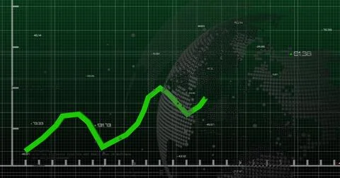 Image of graphs with changing numbers over computer language and globe on Stock Photos