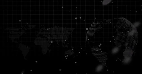 Image of graphs, data and globe on black background 스톡 사진