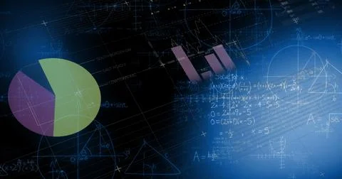 Image of graphs, data and world map on black digital screen Stock Illustration