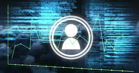 Image of graphs, data, icon and clouds Stock Photos
